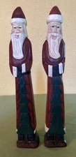 Santa Wooden Hand Carved Painted Figure Vintage 1995 Set of 2 Folk Art 10”