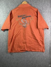 Harley Davidson Orange Button Snap Shirt Biker Work Wear Mechanic Shop Men  s XL