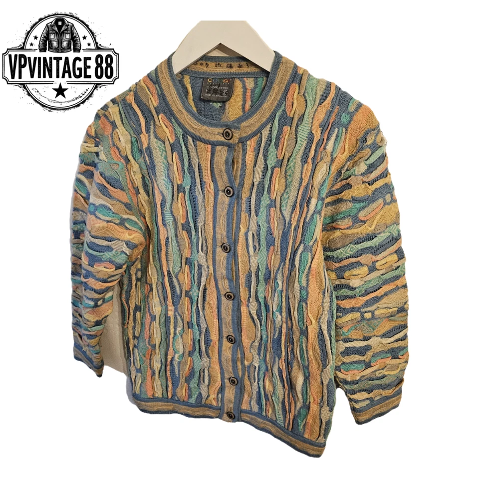 Vintage Coogi 90s Australia 3D Knit Cardigan Unisex Colourful Bold Rare Jumper - Image 3 of 4