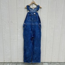Vintage 90s Dickies Jean Overalls Bibs Mens 38x32 Dark Wash Distressed USA Made