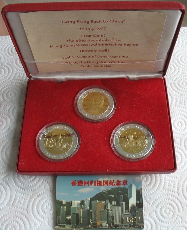 1997 Hong Kong Back to China 3 Coin Set Box+COA