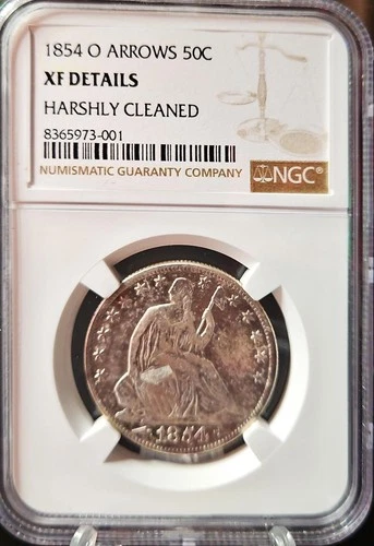 1854 O 50C Arrows Seated Liberty Half Dollar - New Orleans- NGC XF Details
