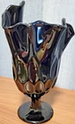 VTG Fenton Ebony Black Amethyst Thumbprint Vase Ruffled Swung Rim 1960s MCM