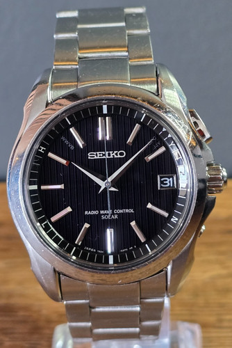 Seiko Brightz SAGZ051 JDM Solar Radio Stainless Steel Black 39mm – US Seller