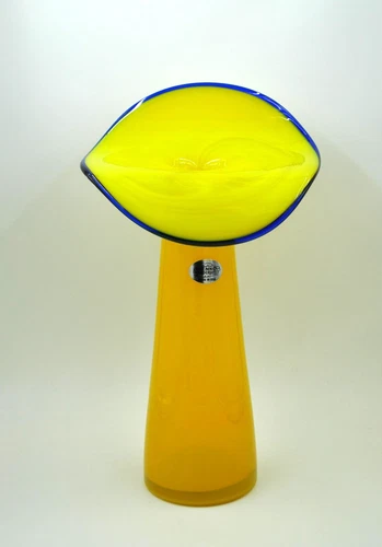 Stunning Large Blenko Glass Ripple Vase - Design #6418 - Citrine/Blue Trim 2022