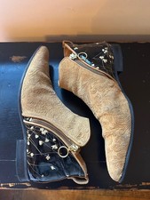 John Fluevog Smith Pointy Toe Ankle Boot Light Brown Floral Suede Men's Size 7