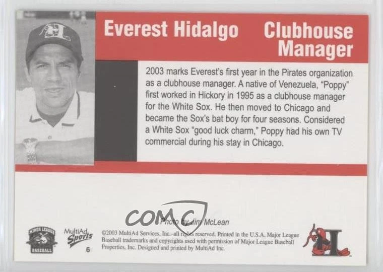 2003 MultiAd Sports Hickory Crawdads Update Everest Hidalgo #6 - Image 2 of 2