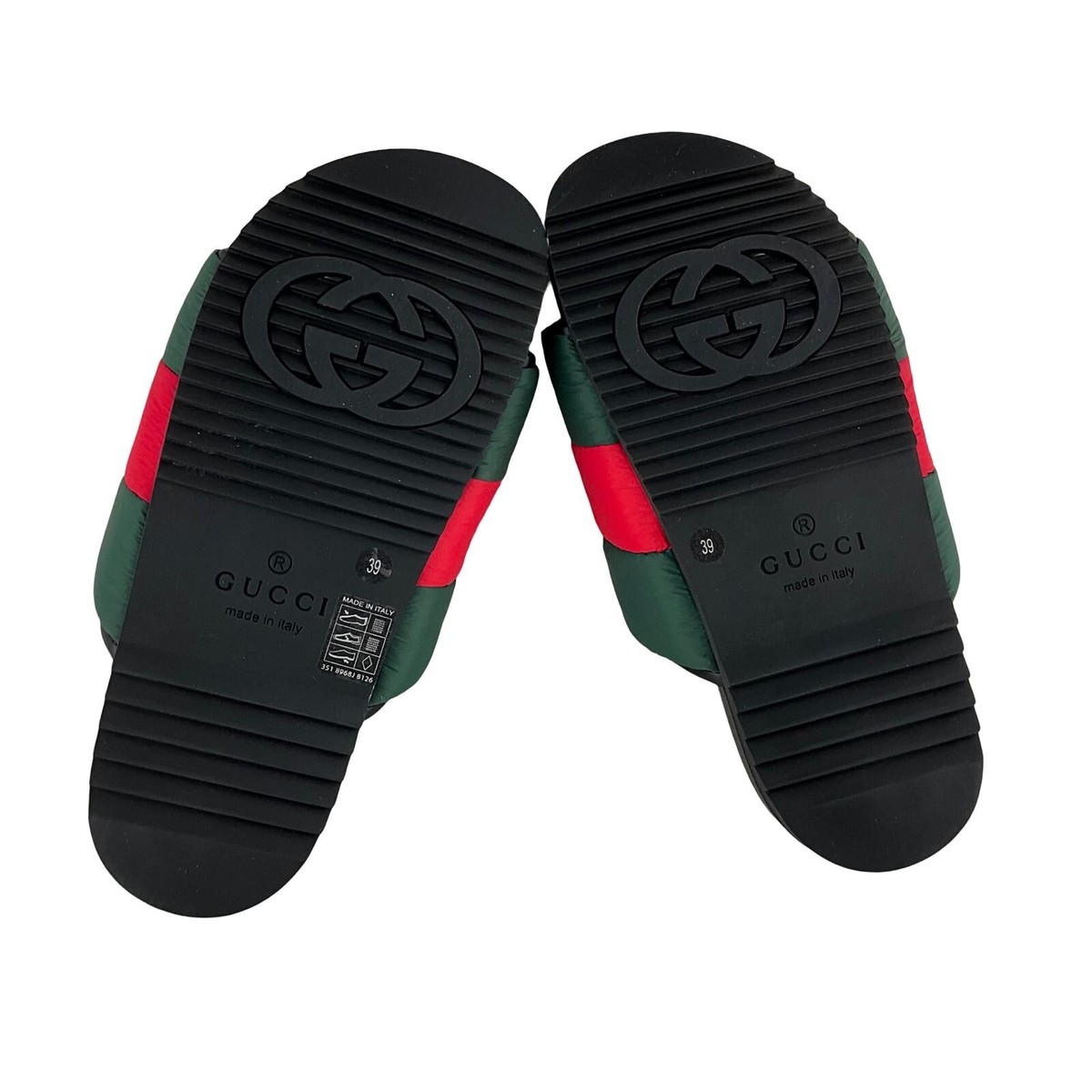 GUCCI グリーンレッド スライドサンダル New Gucci Women's Padded Web Slide Sandals Green & Red Nylon Sz 39