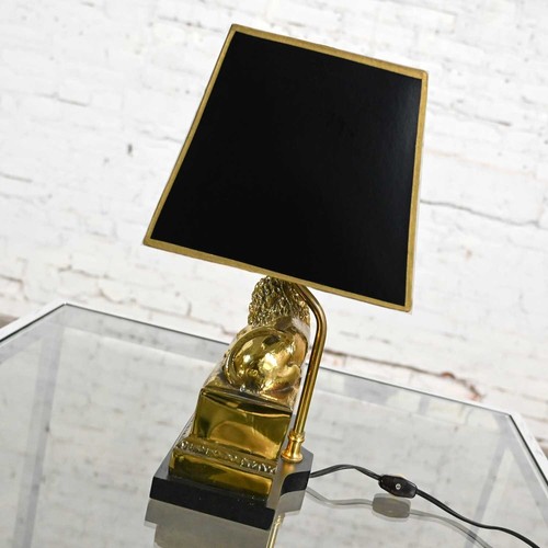 Late 20th Century Neoclassic Brass Lion Low Desk Lamp w/Rectangular Black Shade - Picture 4 of 14