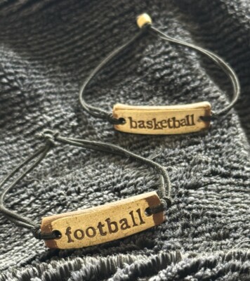 2 Mudlove Adjustable Clay Stretch Bracelet Words: BASKETBALL & FOOTBALL