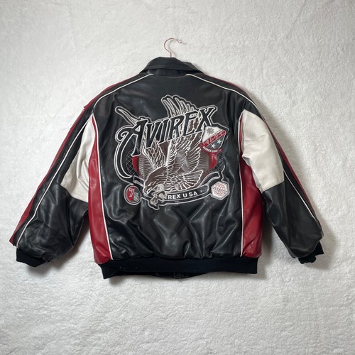 Vintage Avirex Jacket Boys Medium Black Coat Bomber y2K Faux Leather Spellout 90 - Picture 13 of 17