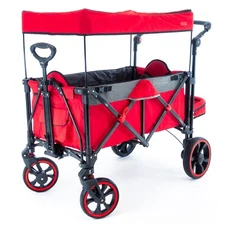 PUSH PULL PLATINUM SERIES FOLDING STROLLER WAGON WITH CANOPY | RED