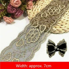 1 Yard Gold Line Lace Trim Embroidery Bridal Wedding Craft Sewing Fabric Mesh