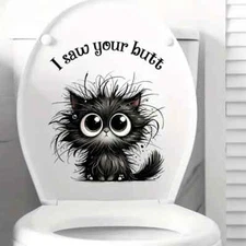 2pcs Funny Cat Toilet Sticker"I Saw Your Butt"Animal Print PVC Bathroom Decal