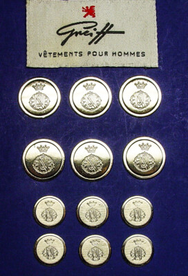 12 GREIFF of Germany Silver Tone solid metal replacement buttons Good Used Cond.