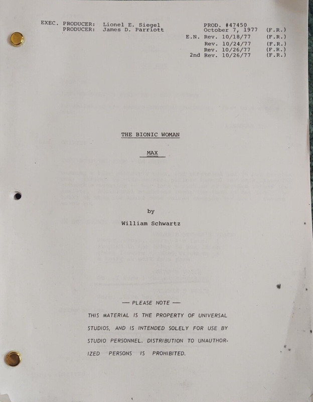 Classic Script The Bionic Woman Angel of Mercy Richard Anderson Notes copy
