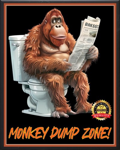 Orangutan - Monkey Dump Zone! - Toilet Humor - Metal Sign 11 x 14 - Picture 3 of 4