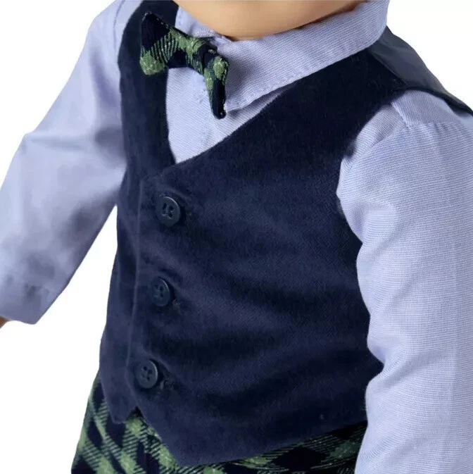 American Girl Janie and Jack BOYS Tartan Plaid Outfit Shoes Vest Shirt  - Logan - Image 3 of 4