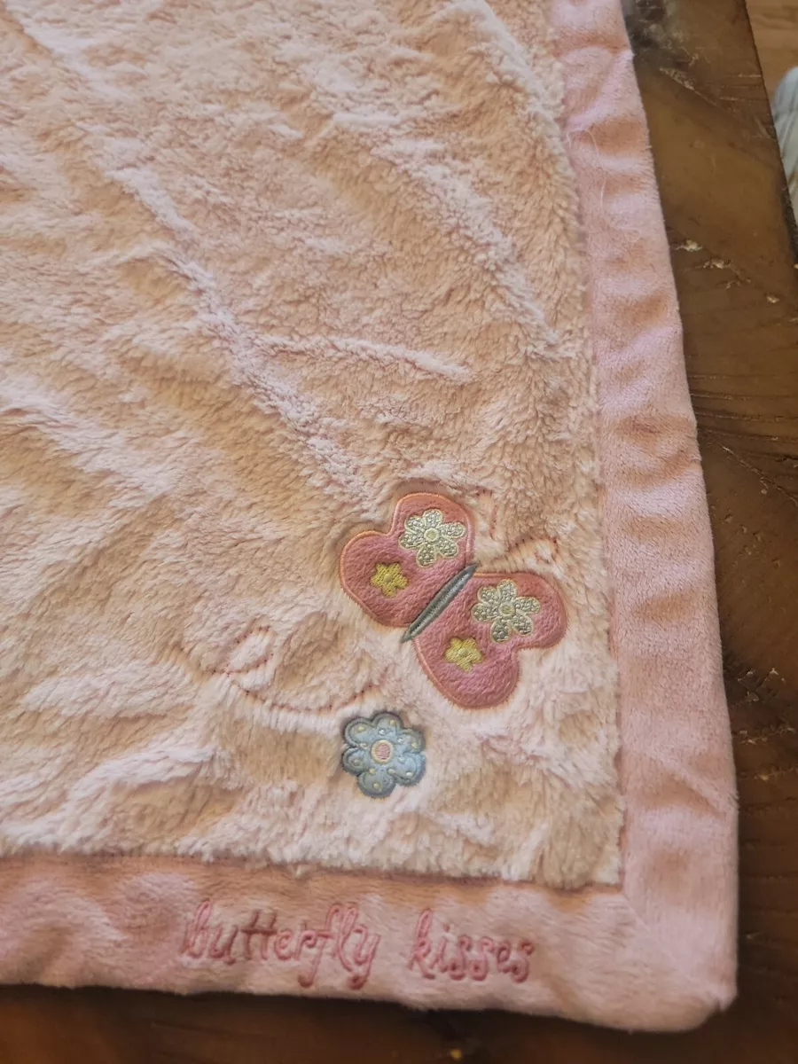 Babies R Us Baby Blanket Pink BUTTERFLY KISSES Thick Plush 30x40 SOFT