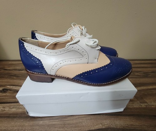 Navy Ivory White Wingtip Shoes 