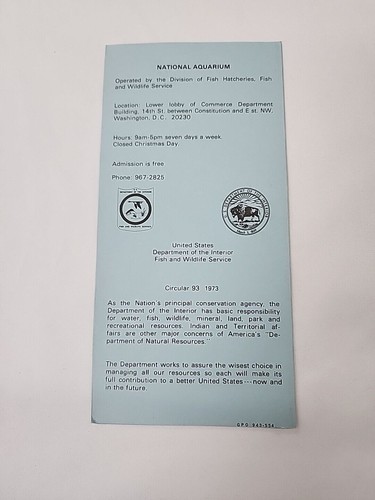 1973 National Aquarium Washington DC Fish Vintage Tourist Travel Brochure - Picture 3 of 7