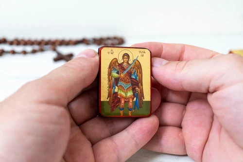 Saint Michael -The Archangel Mini Handmade Orthodox Icon ,Gold Leaf, Pocket Size