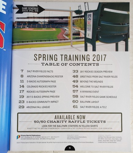 2017 Colorado Rockies Arizona Diamondbacks Spring Training Program Arenado - Picture 2 of 4