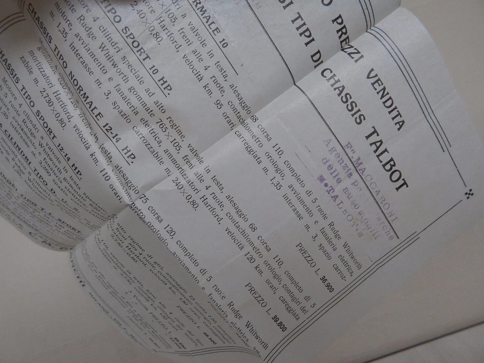RARO ED UNICO: DEPLIANT ORIGINALE TALBOT IN ITALIANO BROCHURE PROSPEKT '26 CIRCA - Immagine 4 di 4