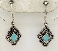BOMA Sterling Silver Turquoise Drog Dangle Earrings 1-3/8”