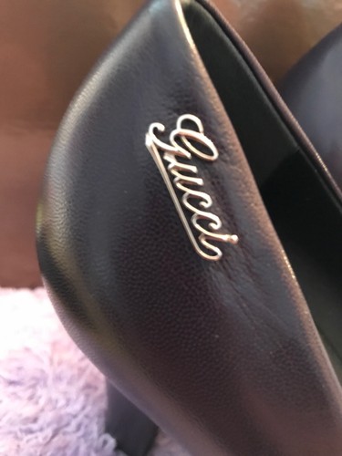 Gucci Auth MaryJane Heels Dark Purple Signature Logo Silver Hardware 8.5/38 1/2 - Picture 7 of 12
