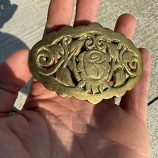 VTG Floral Belt Buckle Rose Cowgirl Hippie Boho Solid Brass 1970s Taiwan - LN