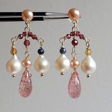 boucles d'oreilles pierre précieuse saphir grenat quartz perles de culture #1397