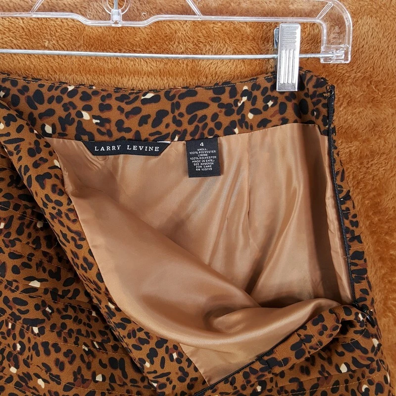 LARRY LEVINE Skirt Womens Size 4 Brown Leopard Straight Tiered Cheetah Glamour — 第 2/4 张图片