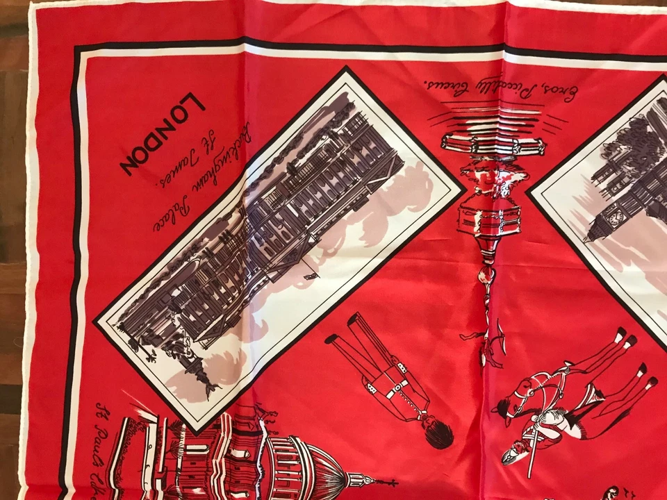Vintage Selfridges 60s London souvenir scarf red buckingham palace tower bridge - image 4 of 4