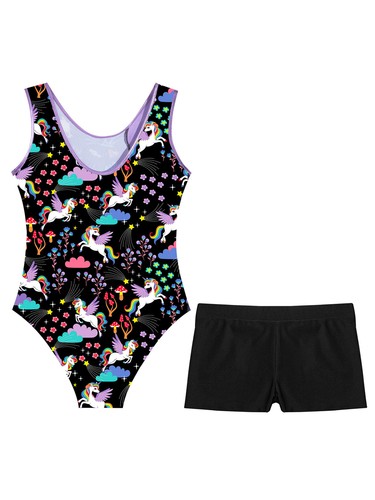 Girl Set Bodysuit Outfits U Neck Dancewear Boy-cut Shorts Comfortable Leotard - Picture 33 of 53