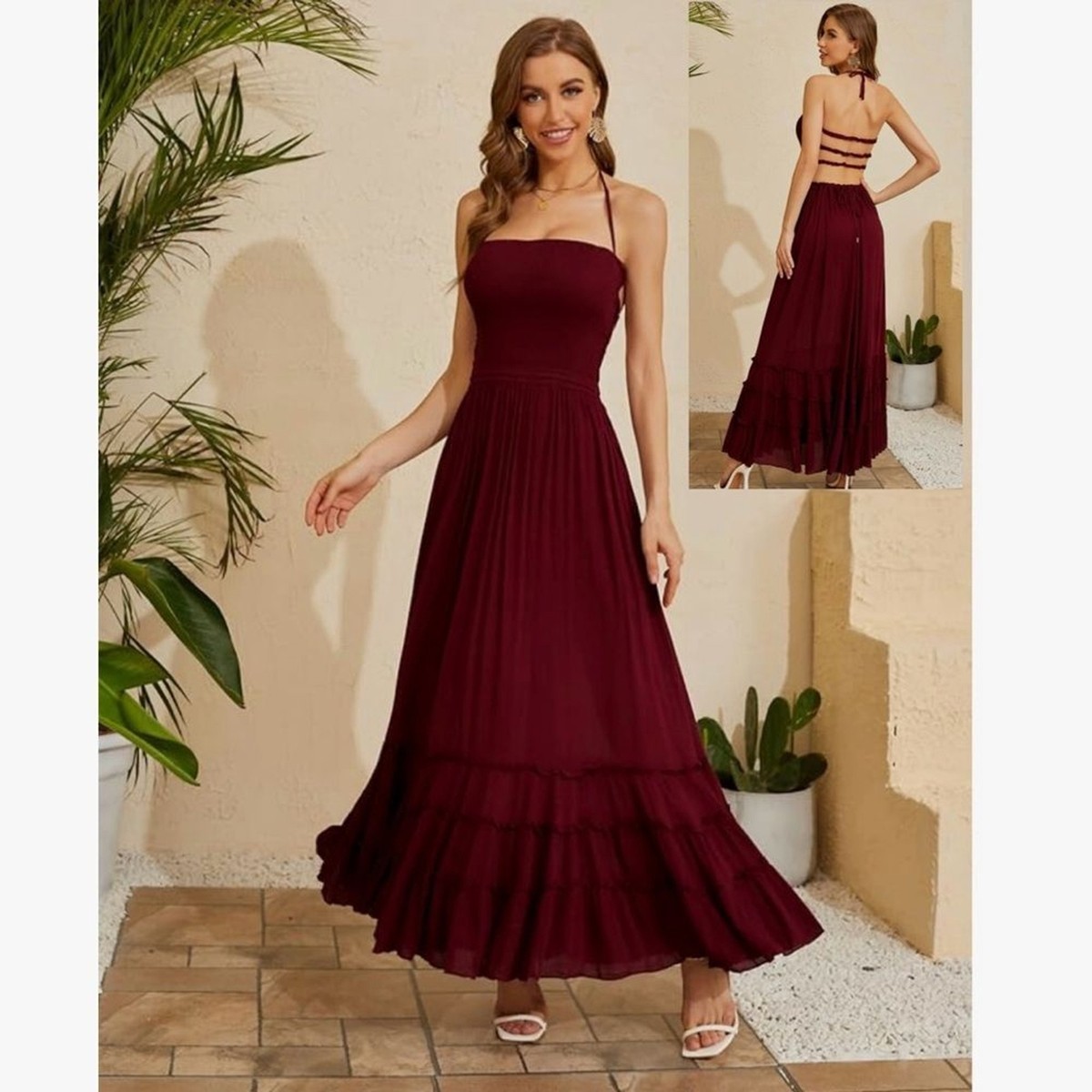 princess polly baby blue dress Summer Halter Maxi Dress Elegant Sexy Sleeveless Backless Club Party C –  The Clothing Company Sydney main image 1
