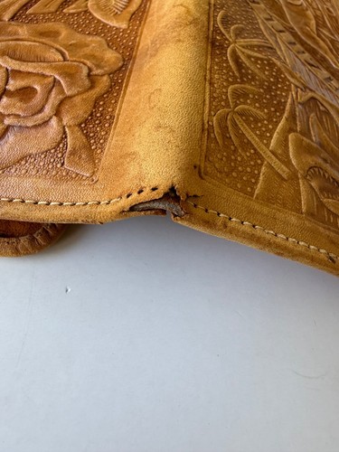 Artisan Handmade Leather Wallet Mazatlan Embossed Floral Deer Shark Mexico - Picture 7 of 21