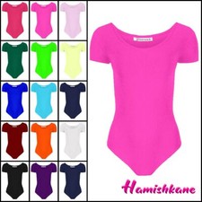 Short Sleeve Leotard Girls Ballet Dance Stretchy Kids Plain Gymnastics Bodysuit