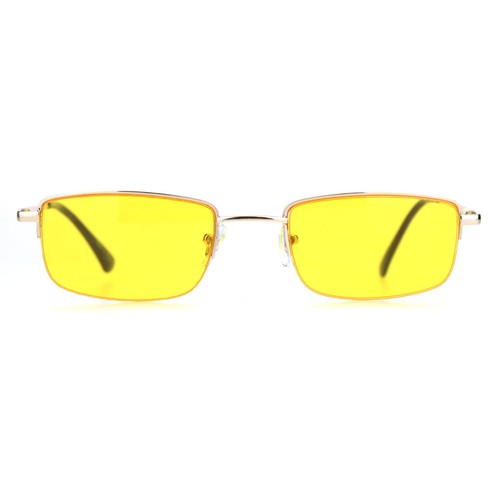 Mens Pop Color Lens Half Rim Narrow Rectangular 90s Dad Sunglasses - Picture 12 of 21