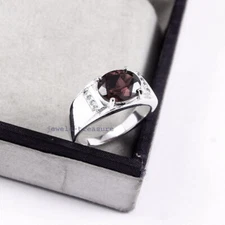 Natural Smoky Quartz  & CZ Gemstones with 925 Sterling silver Ring for Men #J970