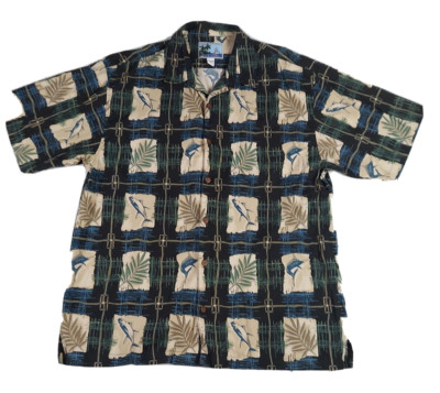 AFCO Bluewater Fishing Fish Swordfish Marlin Hawaiian Camp Aloha Shirt Size 2XL