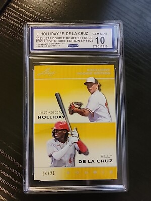 Jackson Holliday/Elly De La Cruz 2023 Leaf Rookies 14/25 #ERE-01 CCG 10 Gem MT