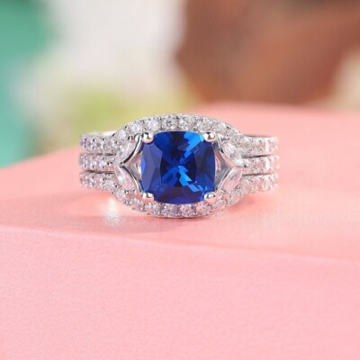 3Ct Cushion Cut Simulated Blue Sapphire Engagement Ring In 14k