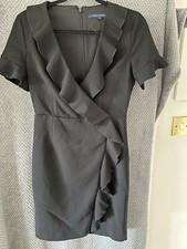 French Connection Stretch Frill Ruffle Wrap Dress Black Size UK 8 Never Worn