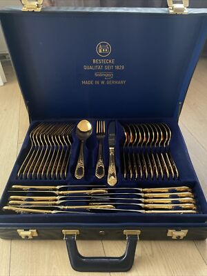 Zertifiziertes SBS23 24 karat hartvergoldet, 70-teilig,  Für 12 Personen, Neu