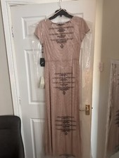 Image of UK Size 10 Adrianna Papell Blouson Beaded Evening Maxi Dress- colour :Blush