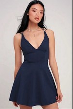 Lulu’s Love Galore Navy Blue Dress M Medium V Neck Strappy Cocktail