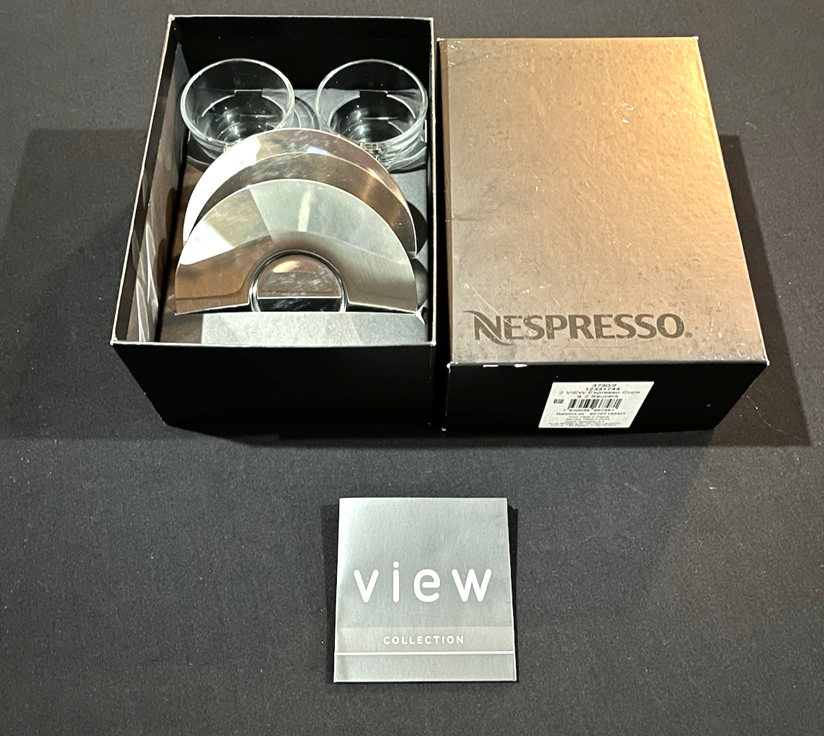 NESPRESSO View Espresso Set of 2 Glasses + Saucers NEW Atelier Design Collection