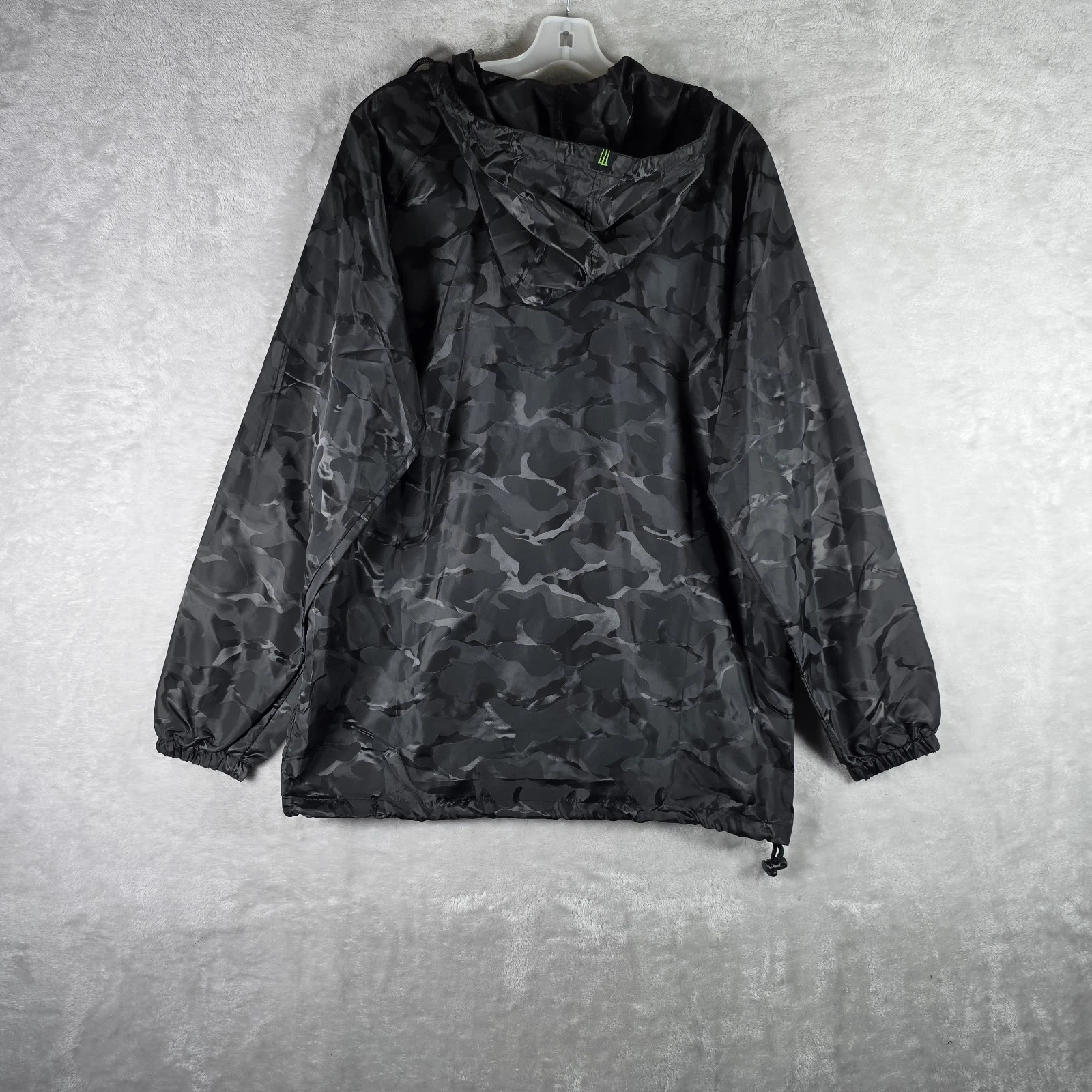Monster Energy Camo Anorak Windbreaker Pullover Mens Medium Black Hooded Jacket - product detail image 2