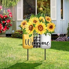 26" Metal Sunflower Welcome Yard Sign for Outdoor Garden Decor